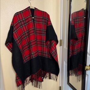 Lane Bryant Red and Black Plaid Poncho